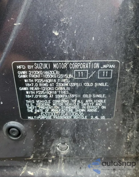 2012 Suzuki Grand Vitara Jlx from USA, damaged, VIN JS3TD0D77C4100636